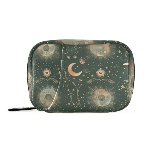 Amooorous Ein himmlisches Muster mit Monden Sternen und Galaxien Koffer mit abnehmbaren Fächern bequemen Reisepillenetui für Handtasche von Amooorous