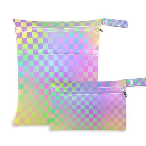 Amooorous Farbenfrohes Laser-Design, quadratisch, mit Reißverschluss, Turnbeutel, 2 Stück, Reiseutensilien für Babys, mit Griffen zum Baden, Strand von Amooorous