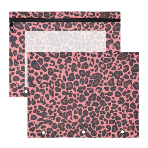 Amooorous Federmäppchen, Mehrzwecktasche mit 3 Löchern, für A4-Papier, Briefe, 2 Stück, Lehrer, Schulanfang, Leopardenmuster, Schwarz, Pfirsich Amooorous Federmäppchen, Mehrzwecktasche mit 3 Löchern, für A4-Papier, Briefe, 2 Stück, Lehrer, Schulanfang, Leopardenmuster, Schwarz, Pfirsich von Amooorous