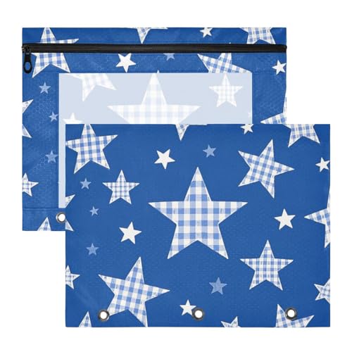 Amooorous Federmäppchen, tragbar, 3 Löcher, Tasche für 3 Ringe, 2 Stück, Studenten, Schulanfang, Cartoon, blau kariert, kariert, Sterne Amooorous Federmäppchen, tragbar, 3 Löcher, Tasche für 3 Ringe, 2 Stück, Studenten, Schulanfang, Cartoon, blau kariert, kariert, Sterne von Amooorous