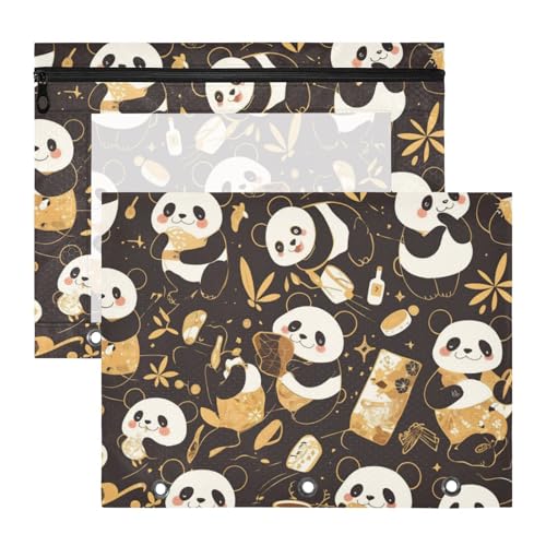 Amooorous Federmäppchen mit Reißverschluss, Kunststoff, Ordner für A4-Papier, Briefe, 2 Stück, Lehrer, College, Zubehör, Schwarz und Gold, Cartoon, niedlicher Panda Amooorous Federmäppchen mit Reißverschluss, Kunststoff, Ordner für A4-Papier, Briefe, 2 Stück, Lehrer, College, Zubehör, Schwarz und Gold, Cartoon, niedlicher Panda von Amooorous
