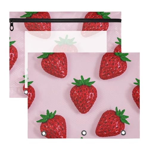 Amooorous Federmäppchen mit Sichtfenster, 3-fach Locher, für A4-Papier, Briefe, 2 Stück, Lehrer, Klassenzimmer, rote Erdbeere von Amooorous