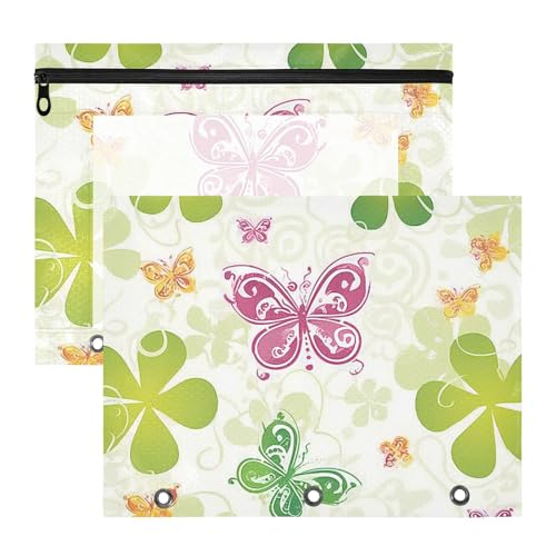 Amooorous Federmäppchen mit Sichtfenster, für 3 Ringe, 2 Stück, Lehrer, Zuhause, St. Patrick, Grün, Boho-Schmetterling von Amooorous