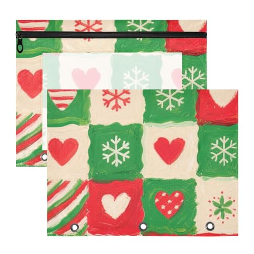 Amooorous Federmäppchen mit glatten Reißverschlüssen, 3-Loch-Tasche für 3 Ringe, 2 Stück, für Lehrer und Zuhause, Frohe Weihnachten, Schneeflocken von Amooorous