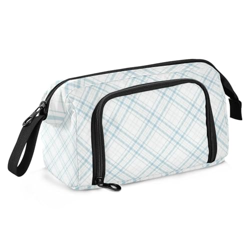 Amooorous Federmäppchen mit großem Fassungsvermögen, blau-weiß, kariert, mit Reißverschluss, für Damen Amooorous Federmäppchen mit großem Fassungsvermögen, blau-weiß, kariert, mit Reißverschluss, für Damen von Amooorous