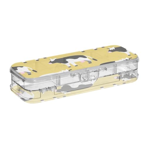 Amooorous Federmäppchen mit niedlichem Kuh-Design, 2-lagig, hart, für Schreibwaren, mit Deckel von Amooorous