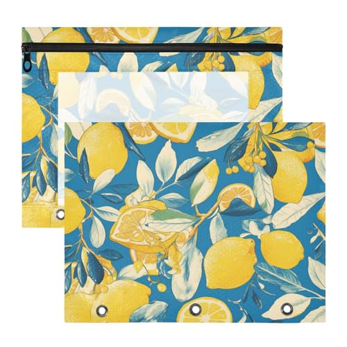 Amooorous Federmäppchen mit transparentem Fenster, 3 Ringe, Tasche für A4-Papier, Briefe, 2 Stück, Studenten, Büro, Blau und Gelb, Sommerzitrone Amooorous Federmäppchen mit transparentem Fenster, 3 Ringe, Tasche für A4-Papier, Briefe, 2 Stück, Studenten, Büro, Blau und Gelb, Sommerzitrone von Amooorous