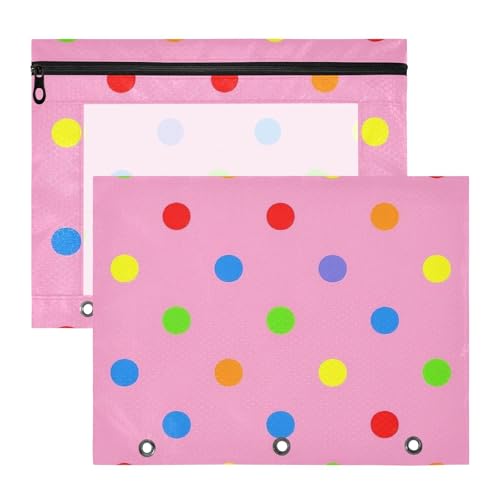 Amooorous Federmäppchen mit transparentem Fenster, Stifthalter für A4-Papier, Briefe, 2 Stück, Studenten, Kunstbedarf, Aufbewahrung, Cartoon, bunte Punkte, Rosa von Amooorous