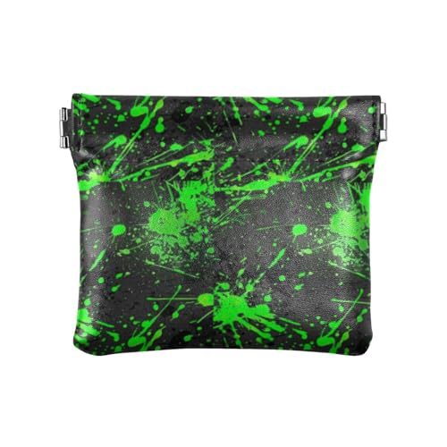 Amooorous Fluoreszierendes Grün trifft Schwarz Damen Leder Münzbörse Tragbare Tasche Geldbörse Make-up Tasche für Mädchen Damen Handtasche, Fluoreszierendes Grün trifft Schwarz, 1 size von Amooorous