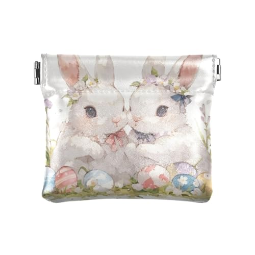 Amooorous Frohe Ostern Cartoon-Tasche mit niedlichem weißem Kaninchen, PU-Leder, kleine Münze, niedlich, Make-up-Tasche für Männer und Frauen, Reisen, Frohe Ostern Cartoon süßer weißer Hase, 1 size von Amooorous