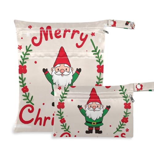 Amooorous Frohe Weihnachten Cartoon-Zwerge mit Reißverschluss für Windeln, 2 Stück, nasse Tasche für Badeanzug mit Griffen für Baby-Windeln, Baden von Amooorous