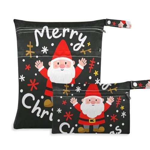 Amooorous Frohe Weihnachten Cartoon Zwerge schmutzsichere Nass-Trockentaschen, 2 Stück, Reiseutensilien zum Fliegen mit Griffen für Fitnessstudio, Baden von Amooorous