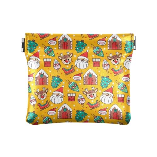 Amooorous Gelb Weihnachten Party Damen Leder Münzbörse Geldbörse Portmonee Portmonee Portmonee für Männer Frauen Reisen, Gelbe Weihnachtsfeier, 1 size von Amooorous