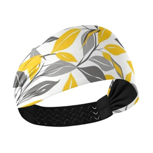 Amooorous Gelb-graues, nahtloses Blattmuster, rutschfestes athletisches Stirnband für Damen, dehnbares Haarband zum Waschen des Gesichts, Basketball, Tennis, Cintas para el pelo de mujer von Amooorous