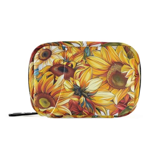 Amooorous Gelbe Aufbewahrungstasche für Ölgemälde mit Sonnenblumen-Motiv, mit abnehmbaren Fächern, praktischer Tabletten-Organizer für die wöchentliche Tablette von Amooorous
