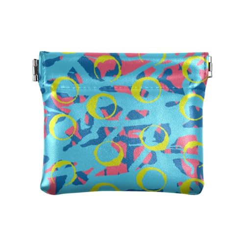 Amooorous Gelbe Blasen auf blau-rotem Hintergrund, kleine Ledergeldbörse, wasserdicht, Schmuck für Frauen, Gelbe Blasen auf blau-rotem Hintergrund, 1 size von Amooorous