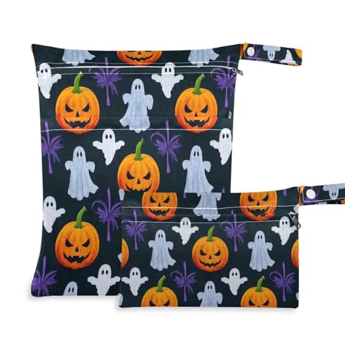 Amooorous Gelber Halloween-Kürbis in Ölgemälde mit Reißverschluss, Turnbeutel, 2 Stück, Reiseutensilien für Babys, mit Griffen zum Baden, Reisen Amooorous Gelber Halloween-Kürbis in Ölgemälde mit Reißverschluss, Turnbeutel, 2 Stück, Reiseutensilien für Babys, mit Griffen zum Baden, Reisen von Amooorous