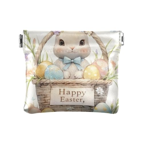 Amooorous Geldbörse mit Aufschrift "Happy Easter", niedliches weißes Kaninchen, Leder, tragbar, persönliche Gegenstände, Organizer für Männer und Frauen, Frohe Ostern Cartoon süßer weißer Hase, 1 size von Amooorous