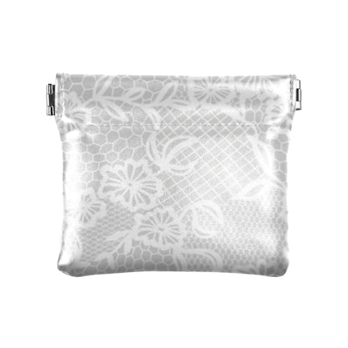 Amooorous Gentle White Lace Damen Leder Münzbörse Geldbörse Geldbörse Niedlich Kleingeld Geldbörse mit Verschluss für Frau Mädchen, Sanfte weiße Spitze, 1 size von Amooorous