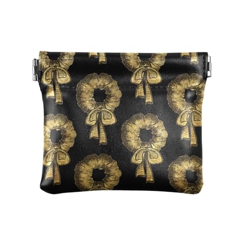 Amooorous Gold Weihnachten Schleife Damen Leder Münzbörse Fancy Change Wallet für Frauen, Goldene Weihnachtsschleife, 1 size von Amooorous