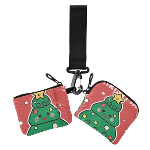 Amooorous Green Christmas Tree Damen Dual Wallets Visitenkartenetuis Große Kapazität Visitenkartenhalter mit Handgelenkschlaufe für den täglichen Gebrauch, 2 Packungen, Grüner Weihnachtsbaum, 1 size, von Amooorous