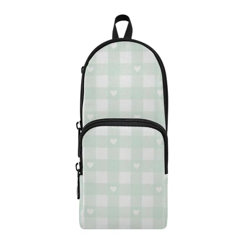 Amooorous Green Love Kariertes Nylon-Federmäppchen mit 3 Fächern, Mehrzweck- und ästhetisches Federmäppchen, Schreibwaren für Teenager, College, 1600 ml Amooorous Green Love Kariertes Nylon-Federmäppchen mit 3 Fächern, Mehrzweck- und ästhetisches Federmäppchen, Schreibwaren für Teenager, College, 1600 ml von Amooorous