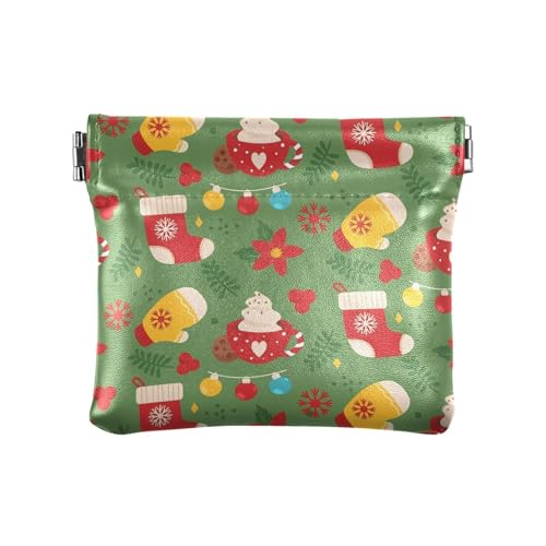 Amooorous Green Merry Christmas Party Damen Leder Münzbörse Fancy Mini Kleingeld Geldbörse Münzfach für Frauen, Grüne Frohe Weihnachten Party, 1 size von Amooorous