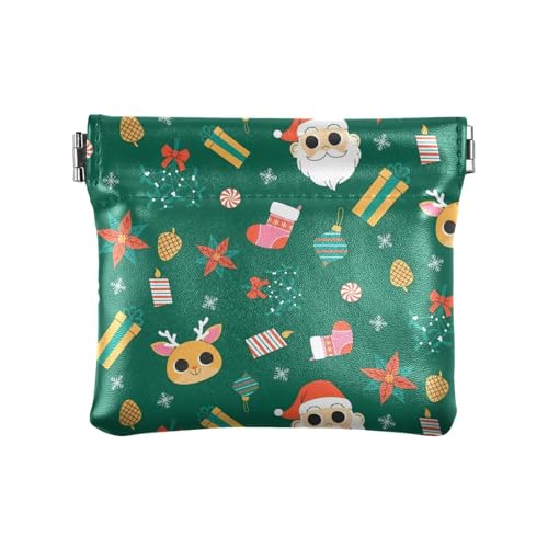Amooorous Green Merry Christmas Party Damen Leder Münzgeldbörse Einzigartiger Schmuck-Organizer für Frauen, Grüne Frohe Weihnachten Party, 1 size von Amooorous