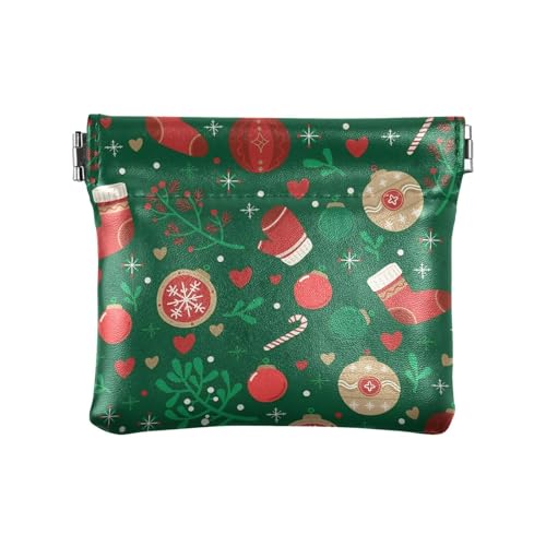 Amooorous Green Merry Christmas Party Damen Leder Münzgeldbörsen Beutel Fancy Mini Kartenhalter Geldbörse für Männer Frauen Reisen, Grüne Frohe Weihnachten Party, 1 size von Amooorous