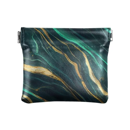 Amooorous Grün-Gold Verzierte Marmorstruktur Damen Kleine Leder Münzbörse Geldbörse Geldbörse Wasserdicht Mini Geldbörse Geldbörse für Mädchen Damen Handtasche, Grün-goldene verzierte Marmorstruktur, von Amooorous