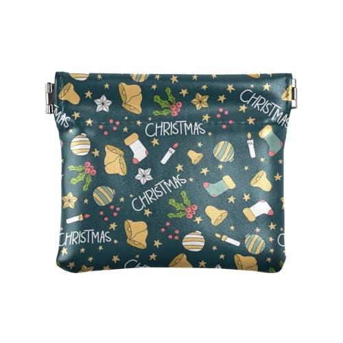 Amooorous Grüne "Merry Christmas"-Party Damen Herren Leder Münzgeldbörsen Fancy Mini Make-up Tasche für Männer Frauen Reisen, Grün Merry Christmas Party, 1 size von Amooorous