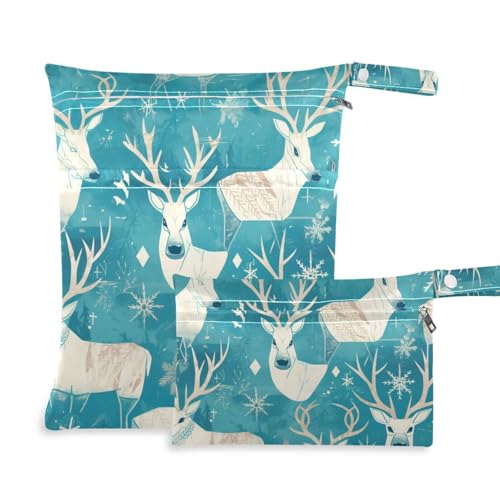 Amooorous Grüne Pixel Elch Weihnachten Waschbare Badeanzugtaschen 2 Pack Nassbeutel für Badeanzug mit Griffen für Yoga, Yoga von Amooorous