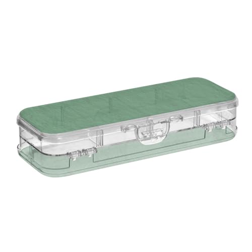 Amooorous Grüne einfarbige Kunststoff-Bleistiftbox, transparent, 2-lagig, transparent, für Kunstbedarf mit Deckel von Amooorous