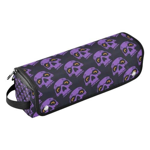 Amooorous Haar-Werkzeug-Reisetasche für Damen, mit Eisenmatte, große Kapazität, Glätteisen, Organizer für Lockenstab Glätteisen, flacher Haartrockner, violett, Halloween-Skelett, Damen-Essentials von Amooorous