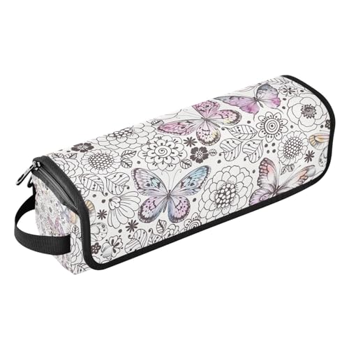 Amooorous Haarwerkzeug-Reisetasche für Frauen mit Eisenmatte, tragbare Reise-Tragetasche für Glätteisen, Lockenstab, Haartrockner, fliegende Safari-Schmetterlinge, Blumen, Frauen, wichtige von Amooorous