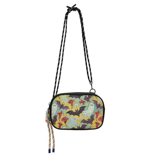 Amooorous Halloween Fledermäuse rote Calla-Lilie, Ölgemälde, kleine Geldbörse, Crossbody für Herren, trendig, mit verstellbarem Riemen, Nylon, kleine Umhängetasche, Handy-Tasche zum Wandern, Reisen von Amooorous