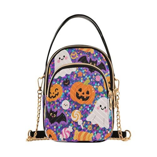 Amooorous Halloween Pailletten Gelb Kürbis trendige Umhängetasche mit mehreren Taschen Handtasche für Erwachsene von Amooorous