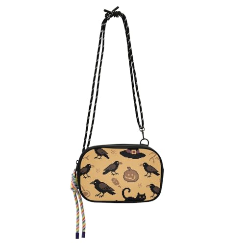 Amooorous Halloween Pixel Black Crow Cat Small Black Crossbody Purse for Mens Comfort with Credit Card Slots Small Shoulder Bag Take a walk carteras para mujer elegant von Amooorous