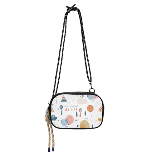 Amooorous Handgezeichnete, minimalistische Regenbogen-Heißluftballon-Cartoon-Damen-Geldbörse, Crossbody für Damen, trendig, mit Kreditkartenfächern über der Schulter von Amooorous