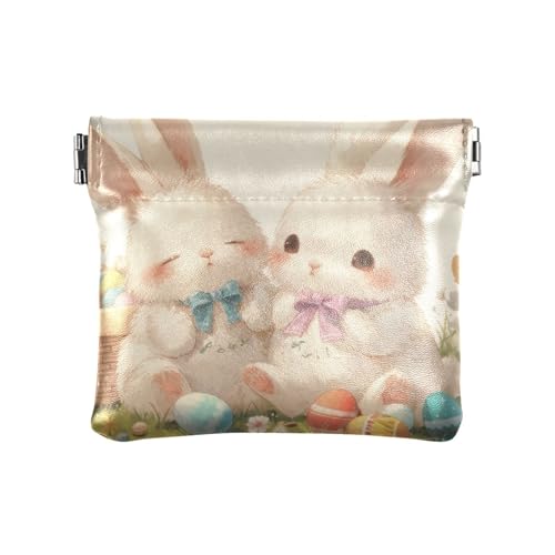 Amooorous Happy Easter Cartoon Cute White Rabbit Damen Leder Münzbörse Geldbörse Praktische Mini Kartenhalter Brieftasche für Frauen, Frohe Ostern Cartoon süßer weißer Hase, 1 size von Amooorous