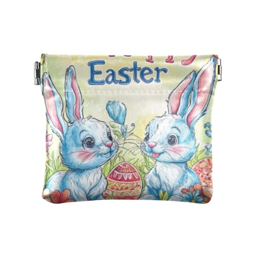 Amooorous Happy Easter Cartoon Cute White Rabbit Flowers Women Small Leather Coin Purse Wallet Cute Card Holder for Women, Frohe Ostern Cartoon süße weiße Hasenblumen, 1 size von Amooorous