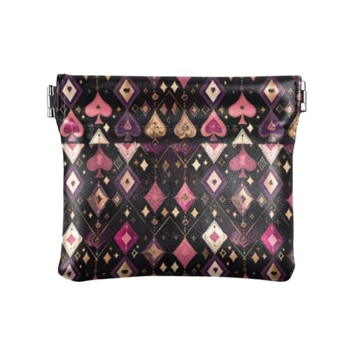 Amooorous Heart Of Peach Peach and Purple PokerWomen Geldbörse aus Leder, tragbar, Schmuck-Organizer für Männer und Frauen, Reisen, Heart of Peach Peach and Purple Poker, 1 size von Amooorous