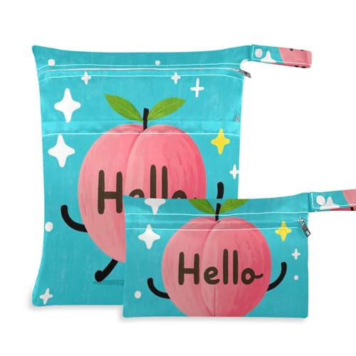 Amooorous Hello Cartoon Cute Pink Pfirsich Reißverschlusstasche für Reisen 2er-Pack Wickeltasche Wesentliche Gegenstände mit Griffen für Kita, Strand von Amooorous