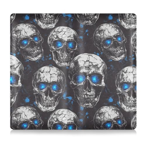 Amooorous Horror Skull Blue Neon Eyes Halloween Premium Leather Car Insurance and Registration Card Holder Essential Car Wallet Case for Documents, Cards, License, Horror Skull Blue Neon Eyes von Amooorous
