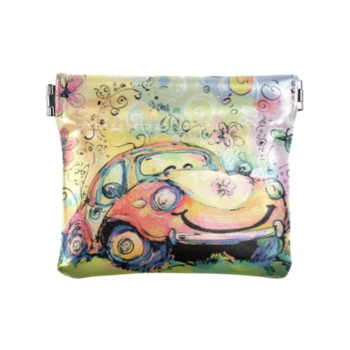 Amooorous Kleine Geldbörse aus Leder im Kritzelei-Stil, Cartoon-Blume, bunt, ausgefallener Schmuck für Frauen, Niedliche Autoblume im Kritzelei-Stil, bunt, 1 size von Amooorous