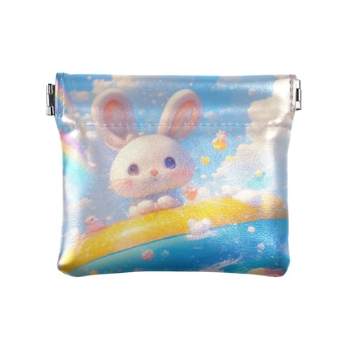 Amooorous Kleine Geldbörse aus Leder mit Cartoon-Kaninchen für Damen, tragbar, Schmuck für Frauen, Cartoon-Kaninchen geht auf eine Reise, 1 size von Amooorous