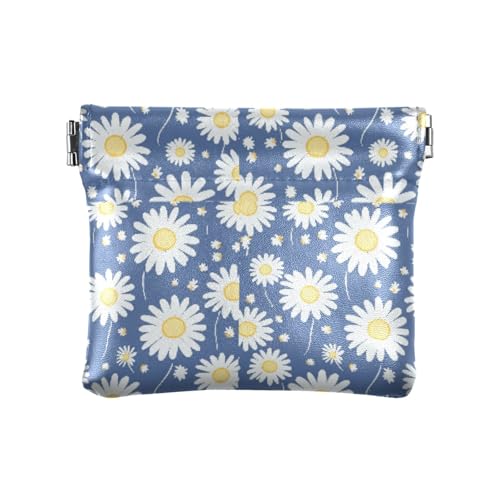 Amooorous Kleine weiße Gänseblümchen auf blauem Hintergrund, kleine Leder-Münzgeldbörse, wasserdicht, Schmuck-Organizer für Männer und Frauen, Kleine weiße Gänseblümchen auf blauem Hintergrund, 1 size von Amooorous