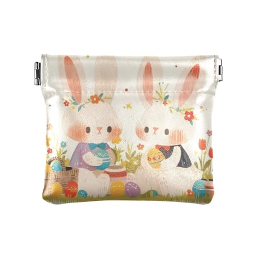 Amooorous Kleingeldbörse für Damen, Motiv: Frohe Ostern, niedliches weißes Kaninchen, Leder, einzigartiger Schmuck-Organizer für Männer und Frauen, Frohe Ostern Cartoon süßer weißer Hase, 1 size von Amooorous