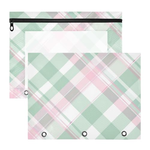 Amooorous Kosmetiktasche, tragbare Aufbewahrungstasche für A4-Papier, Briefe, 2 Stück, Studenten, Klassenzimmer, Minzgrün und Rosa, kariert von Amooorous