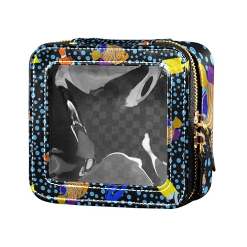 Amooorous Kosmetiktasche aus Leder, Motiv: tropische hawaiianische Fische, bunt, transparent, klein, für Geldbörse, Reisetasche, Kosmetiktasche für Reisen, Tropische hawaiianische Fische, Küstenbunt, von Amooorous